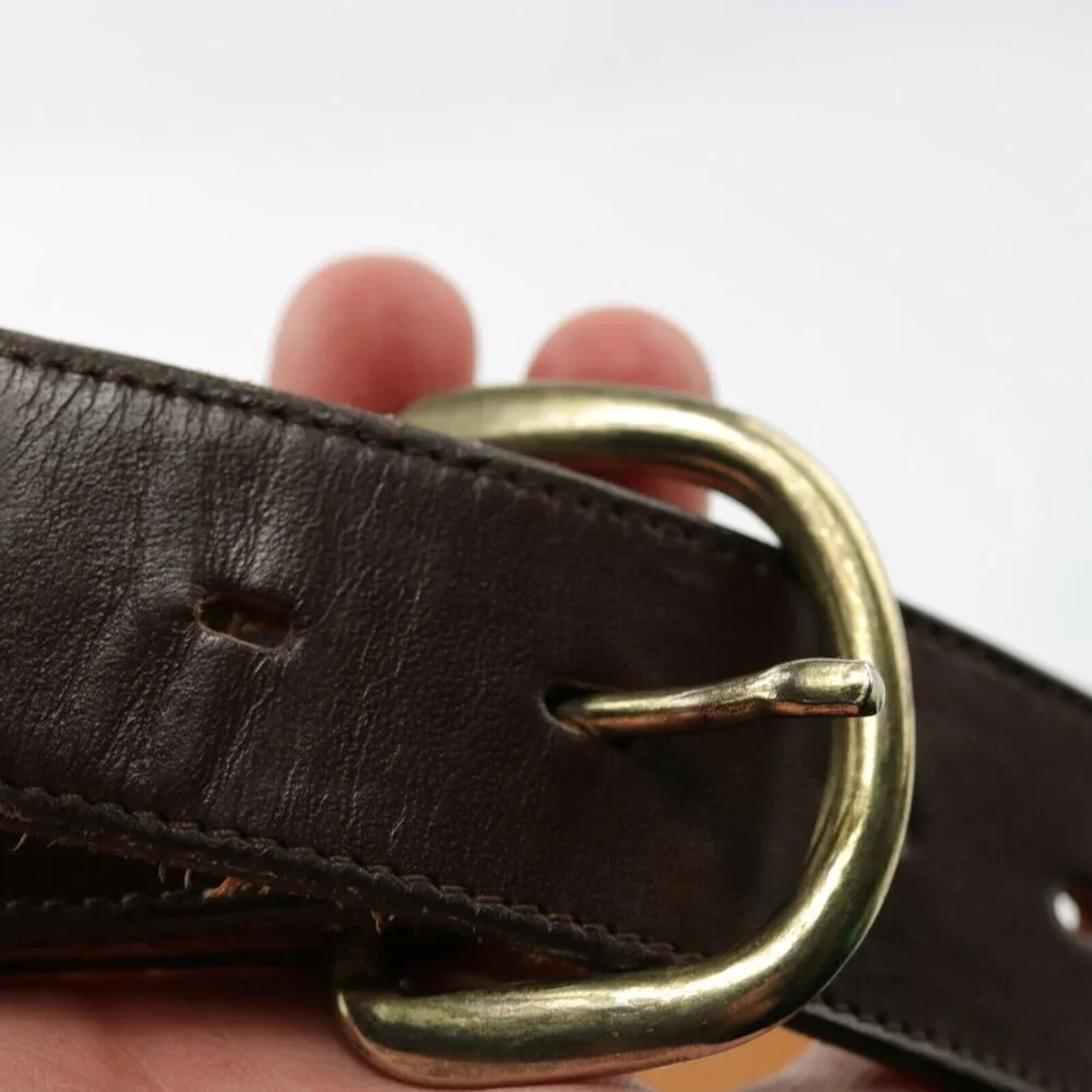 DunDee Mens Belt Size 42 Western Brown Leather Gold Tone Prong D-Ring Buckle